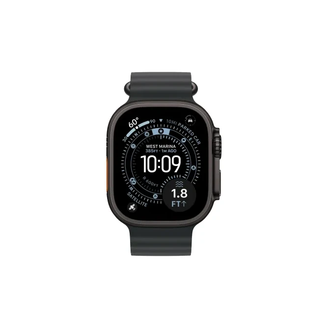Apple Watch Ultra 3 49 мм, корпус из черного титана, ремешок Ocean черного цвета