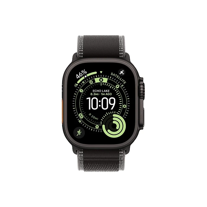 Apple Watch Ultra 3 49 мм, корпус из черного титана, ремешок Trail черного цвета