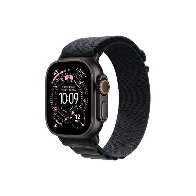 Apple Watch Ultra 3 49 мм, корпус из черного титана, ремешок Alpine черного цвета