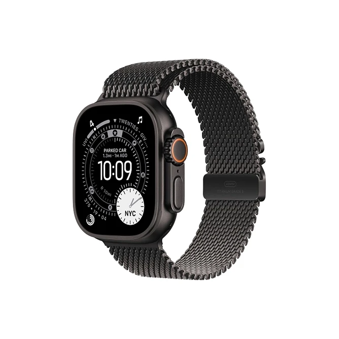 Apple Watch Ultra 3 49 мм, корпус из черного титана, ремешок Milanese черного цвета