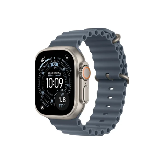 Apple Watch Ultra 3 49 мм, корпус из натурального титана, ремешок Ocean темно-синего цвета