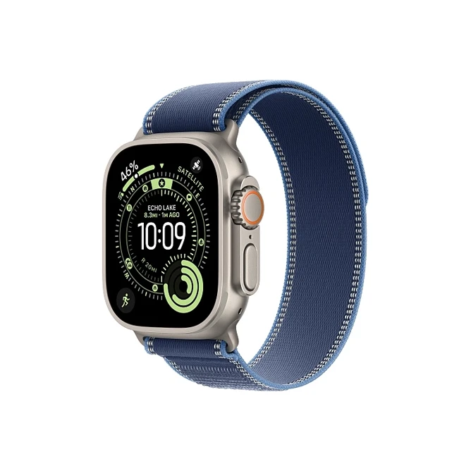 Apple Watch Ultra 3 49 мм, корпус из натурального титана, ремешок Trail синего цвета