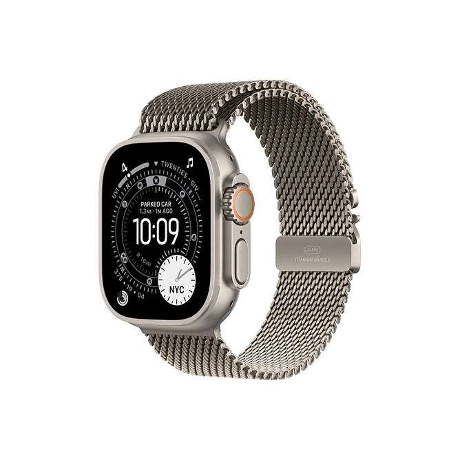 Apple Watch Ultra 3 49 мм, корпус из натурального титана, ремешок Milanese бежевого цвета