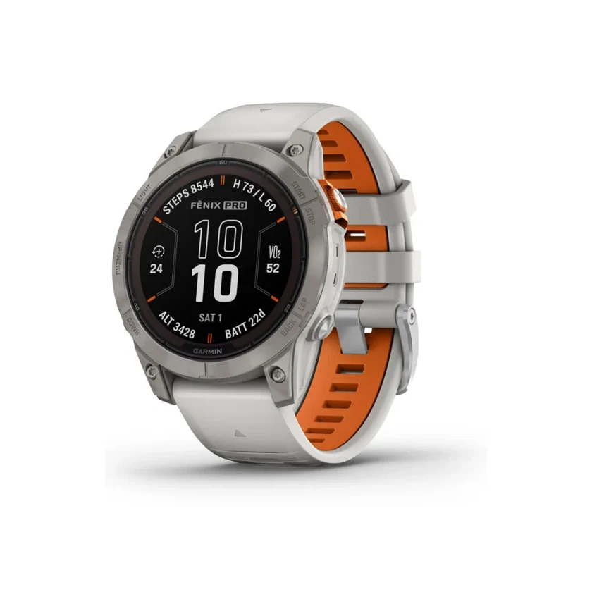 Умные часы Garmin Fenix 7 Pro Sapphire Solar Edition серый с серым/оранжевым ремешком
